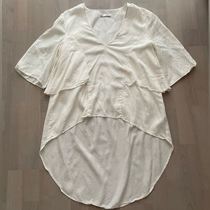 Zara Ivory Tiered High Low Summer Top w/ Short Bell Sleeves and Side Ruffles